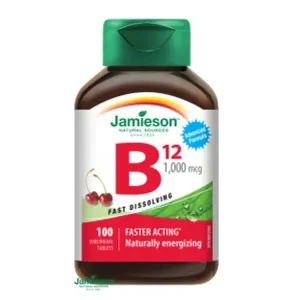 JAMIESON VITAMÍN B12 METYLKOBALAMÍN 1000 µg rýchlorozpustné tablety s príchuťou čerešne 1x100 ks