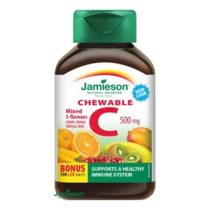 Jamieson Vitamín C 500 mg tablety na cmúľanie mix troch ovocných príchutí 100 + 20 tbl ZDARMA #6098798
