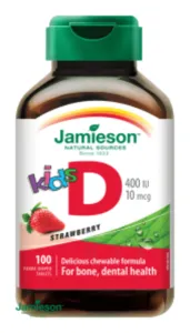 Jamieson Vitamín D3 Kids 400 IU tablety na cmúľanie s príchuťou jahody pre deti 100 tabliet #1555533