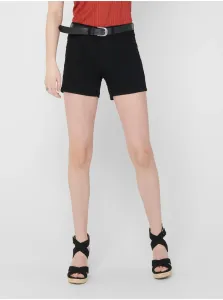 Rifľové krátke nohavice Jacqueline de Yong dámske, čierna farba, jednofarebné, stredne vysoký pás
