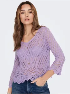 Purple Patterned Crop Top Sweater with 3/4 Sleeves JDY New - Women #5543299