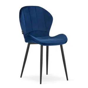 Modrá zamatová stolička TERNI s čiernymi nohami