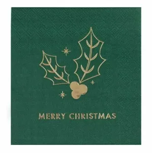 SERVÍTKY papierové banketové Merry Christmas zelené 25 x 25 cm 16 ks