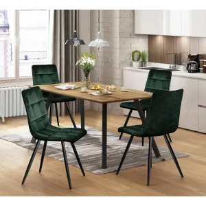 Jedálenský stôl BERGEN dub + 4 stoličky BERGEN zelený zamat #5639207