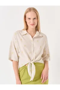 Jimmy Key Beige Tie Front Shirt with Palm Detail #9232058
