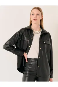 Jimmy Key Black Long Sleeve Stylish Leather Shirt Jacket