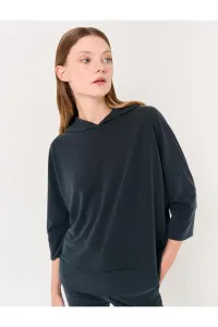 Jimmy Key Black Loose-Fit Three-quarter Sleeve Hooded Knitted Sweatshirt