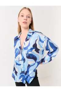Jimmy Key Blue Long Sleeve Patterned Elegant Satin Shirt