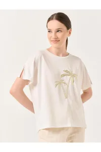 Jimmy Key Ecru Crew Neck Short Sleeved T-Shirt with Palms