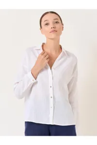 Jimmy Key White Long Sleeve Woven Linen Shirt #8839237