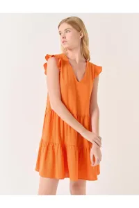 Jimmy Key Orange Sleeveless V-Neck Mini Linen Dress #9247012