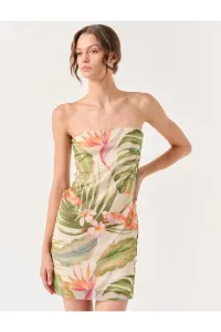 Jimmy Key Sage Green Strapless Tropical Patterned Mini Dress #9245802