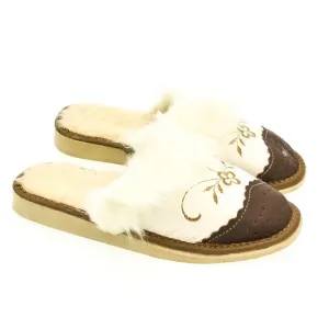 Dámske bielo-hnedé papuče MILICA #1798829