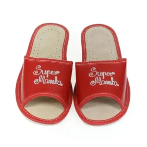 Dámske kožené červené papuče SUPER MAMKA #6745598