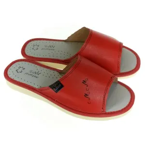 Dámske luxusné kožené červené papuče MEM