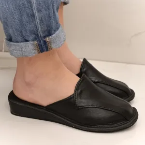 Dámske luxusné kožené čierne papuče IVORA #5370385
