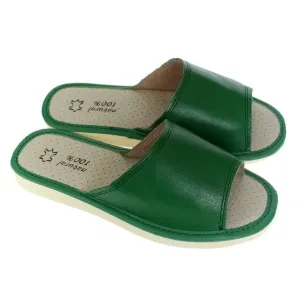 Dámske luxusné kožené zelené papuče MEM #1787952