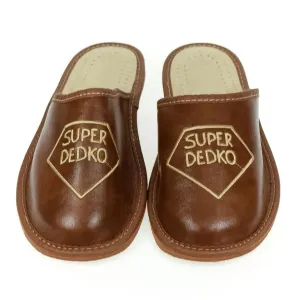 Pánske hnedé kožené papuče SUPER DEDKO #6745620