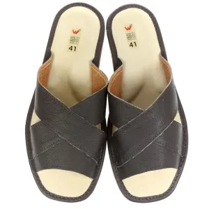 Pánske tmavohnedé kožené papuče 1LEO3 #9021114
