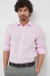 Ľanová košeľa Joop! ružová farba, slim, s talianskym golierom