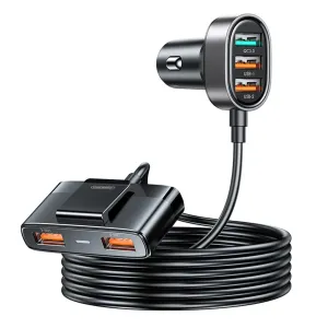 Joyroom rýchlonabíjačka do auta s predlžovacím káblom, 45W, 5x USB-A, čierna (JR-CL03 Pro)