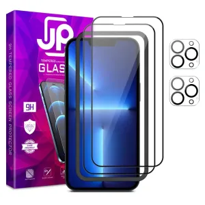 JP Full Pack Tvrdených skiel, 2x 3D sklo s aplikátorom + 2x sklo na šošovku, iPhone 13 Pro MAX