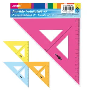JUNIOR - Pravítko trojuholník s ryskou 16 cm, transparentné/farebné na blistri