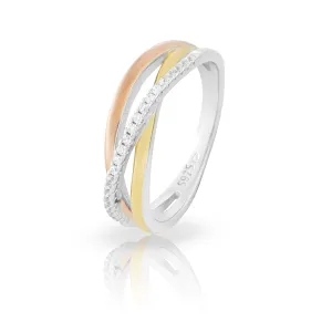 JVD Elegantný strieborný tricolor prsteň so zirkónmi SVLR0379XH2TK 52 mm