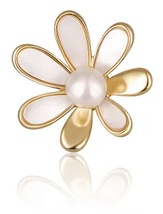 JwL Luxury Pearls Pozlátená brošňa 2v1 s pravou bielou perlou a perleťou JL0661