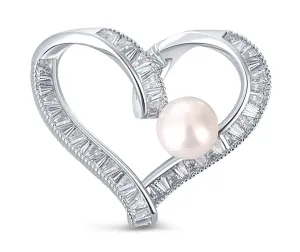 JwL Luxury Pearls Trblietavá brošňa srdce s pravou perlou a kryštály JL0695
