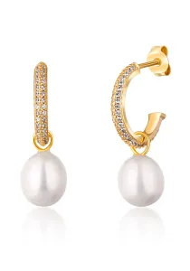 JwL Luxury Pearls Nádherné pozlátené náušnice kruhy s pravými perlami 2v1 JL0771