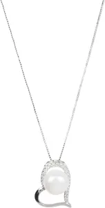 JwL Luxury Pearls Strieborný náhrdelník so srdiečkom a pravou perlou JL0461 (retiazka, prívesok)