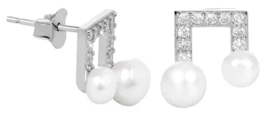 JwL Luxury Pearls Strieborné náušnice Noty s pravou perlou a zirkónmi JL0414