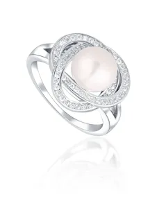 JwL Luxury Pearls Očarujúce prsteň s pravou perlou a zirkónmi JL0759 52 mm