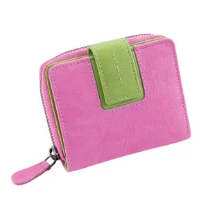 Dámska kožená peňaženka malá ružovo zelená