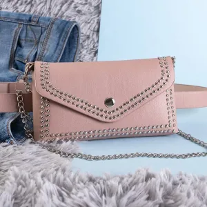 Ružová malá pásová taška s kamienkami - Kabelky