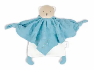 Textilný medveď modrý Organic Cotton Doudou Bear Blue Kaloo na maznanie do postieľky 20 cm v darčekovom balení od 0 mes