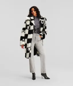 Kabát Karl Lagerfeld Check Faux Fur Coat Čierna L