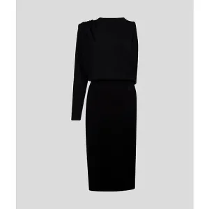 Šaty Karl Lagerfeld Asymmetric Knit Dress Čierna L