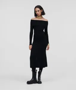 Šaty Karl Lagerfeld Folded Neckline Dress Čierna Xs