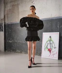 Šaty Karl Lagerfeld Huns Pick Ruffle Dress Čierna 40