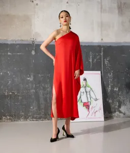 Šaty Karl Lagerfeld One Shoulder Ceremony Dress Červená L