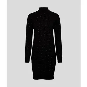 Šaty Karl Lagerfeld Open Back Rhinestone Knitdress Čierna L
