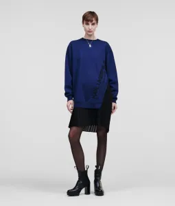 Šaty Karl Lagerfeld Pleated Fabric Mix Sweat Dress Modrá M
