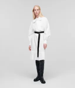 Šaty Karl Lagerfeld Pleated Hem Shirt Dress Biela 38