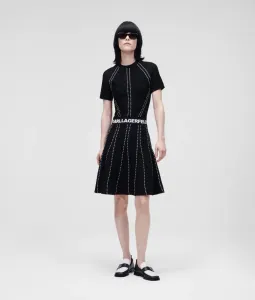 Šaty Karl Lagerfeld S/Slv Knitted Logo Dress Čierna Xs