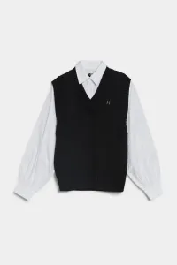 Sveter Karl Lagerfeld Knit Vest W/ Poplin Shirt Čierna L