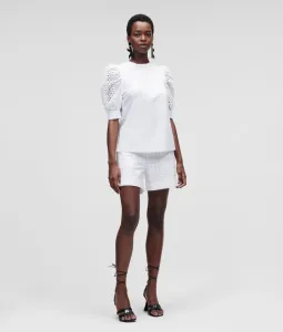 Tričko Karl Lagerfeld Broderie Anglaise Mix T-Shirt Biela Xs