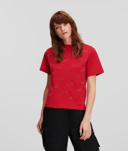 Tričko Karl Lagerfeld Rhinestone Karl T-Shirt Červená S