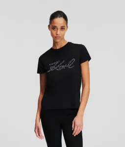 Tričko Karl Lagerfeld Rhinestone Logo T-Shirt Čierna M